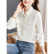 批发雪纺衬衫女长袖2026年春季新款气质翻领米白色上衣通勤<b class='q'>职业</b>衬衣