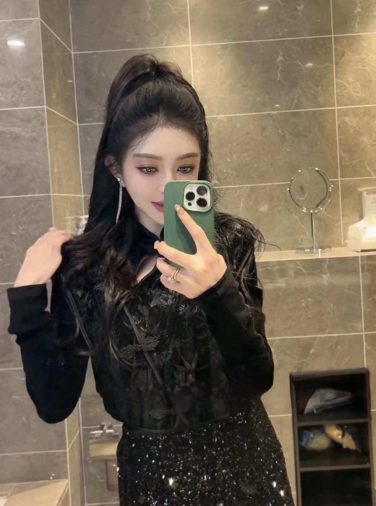 Chinese style retro velvet shirt for women 2024 spring fake two-piece button-up shirt