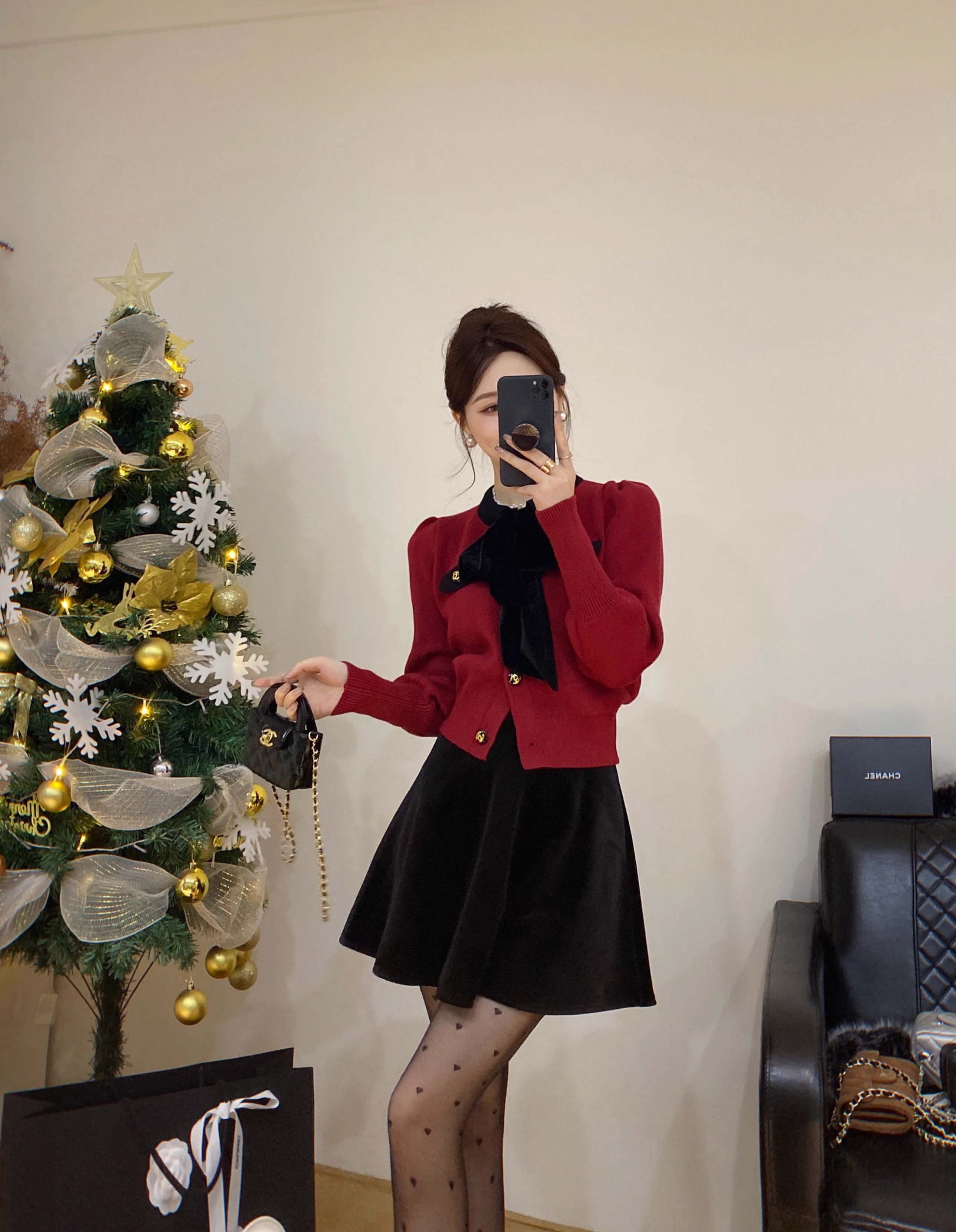 French first love bow knitted sweater tops for women European goods 2024 high-end fashion slim cardigan sweater