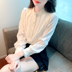 批发26早春新款韩版加绒加厚蕾丝打底衫立领<b class='q'>泡泡袖</b>上衣气质显瘦女小衫