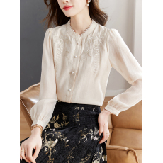 批发新中式国风刺绣<b class='q'>长袖</b>衬衫女高级感气质醋酸衬衣2026春季新款