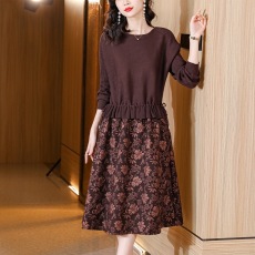 批发针织连衣裙女春秋打底裙子秋季2026新款春装时尚女装假两件毛衣裙