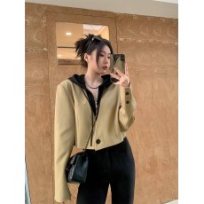 批发春秋新款休闲连帽外套女假两件复古宽松显瘦<b class='q'>短款</b>西装<b class='q'>卫衣</b>款