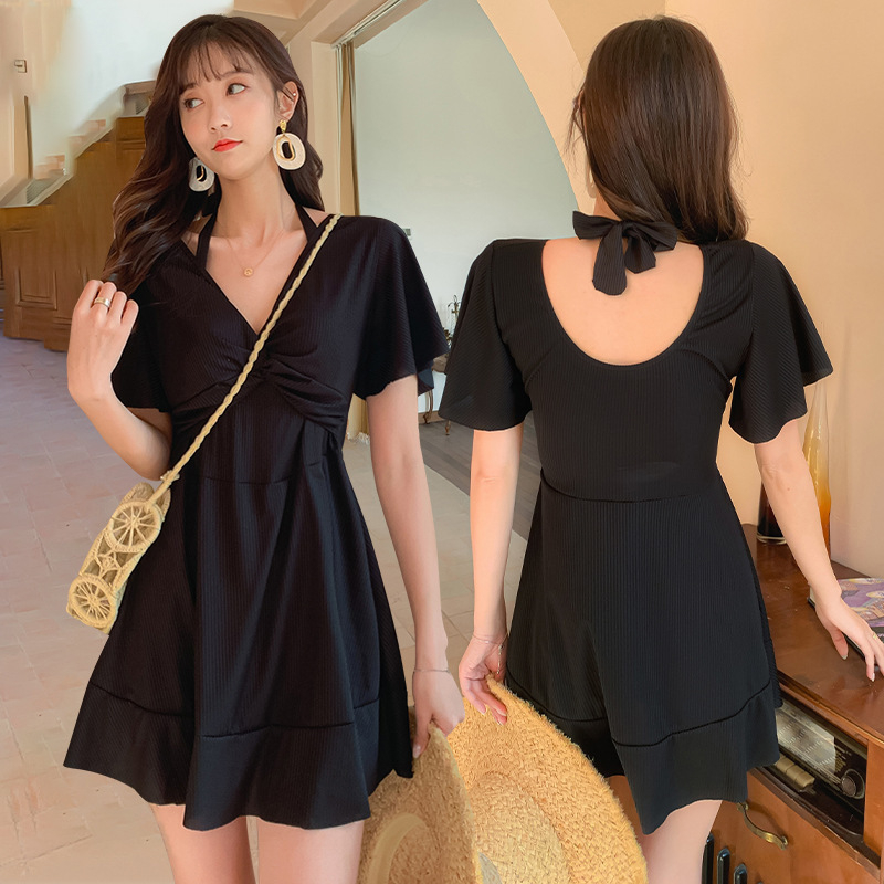 Plus size plus size swimsuit for women, summer fat mm, belly covering, slimming, conservative mid-length skirt style one-piece hot spring bathing suit