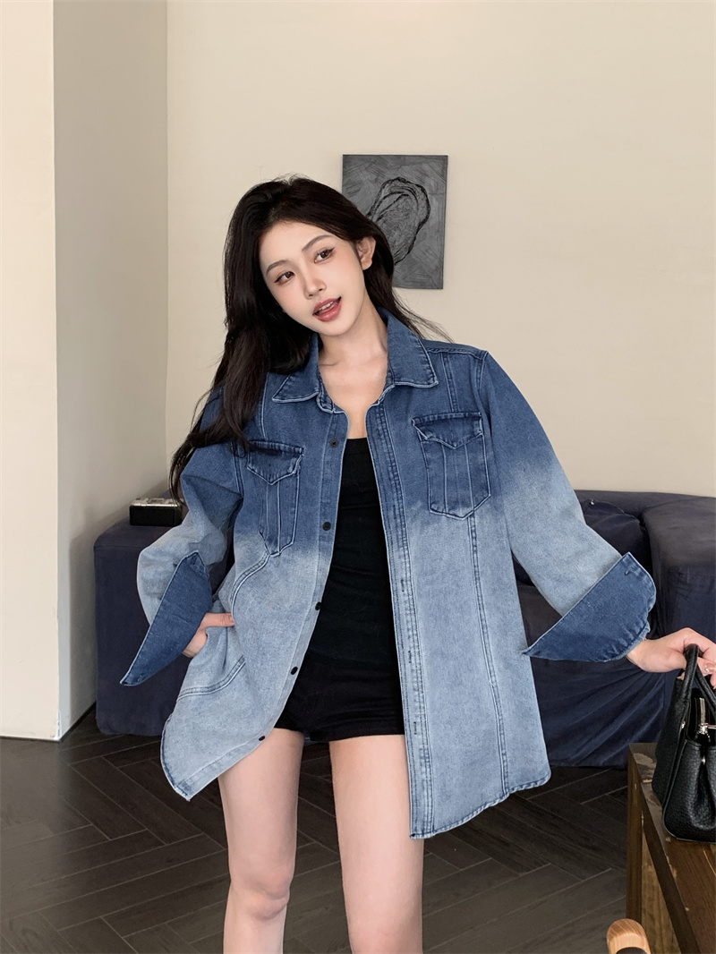 실사 레트로 마 오래된 데님 여성 셔츠 여름 새로운 2026 신제품 루즈핏 한국 스타일 긴팔 셔츠 재킷 트렌디
