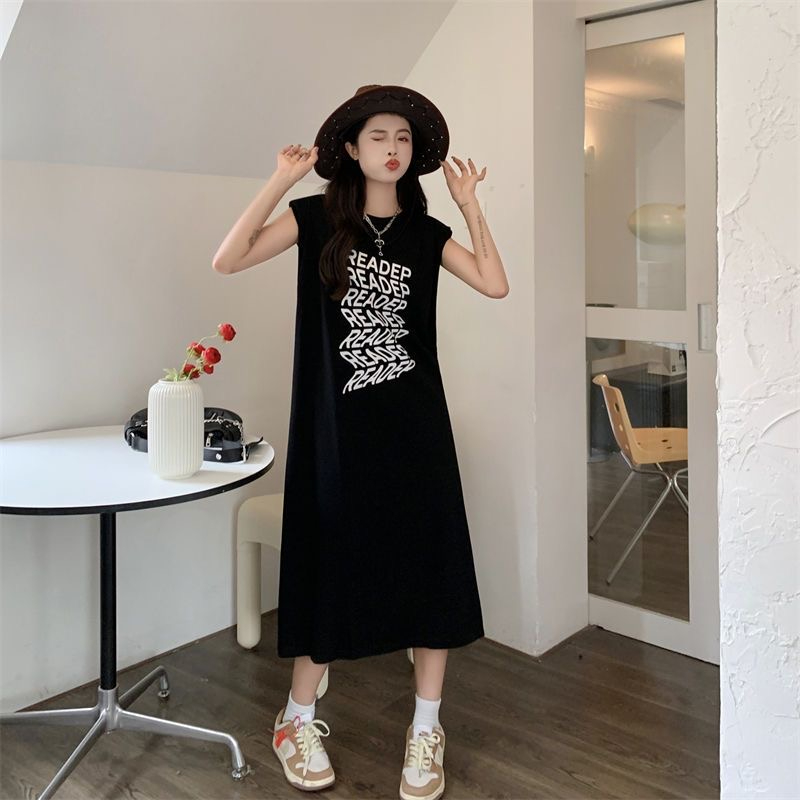 Imitation cotton milk silk 180g sleeveless long skirt for women summer loose dress mid-length tank top #Specially for foreign trade