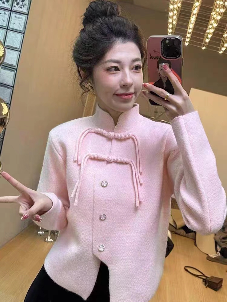 官圖！ 秋冬季國風洋氣減齡新中式針織衫女流蘇盤扣加厚立領毛衣