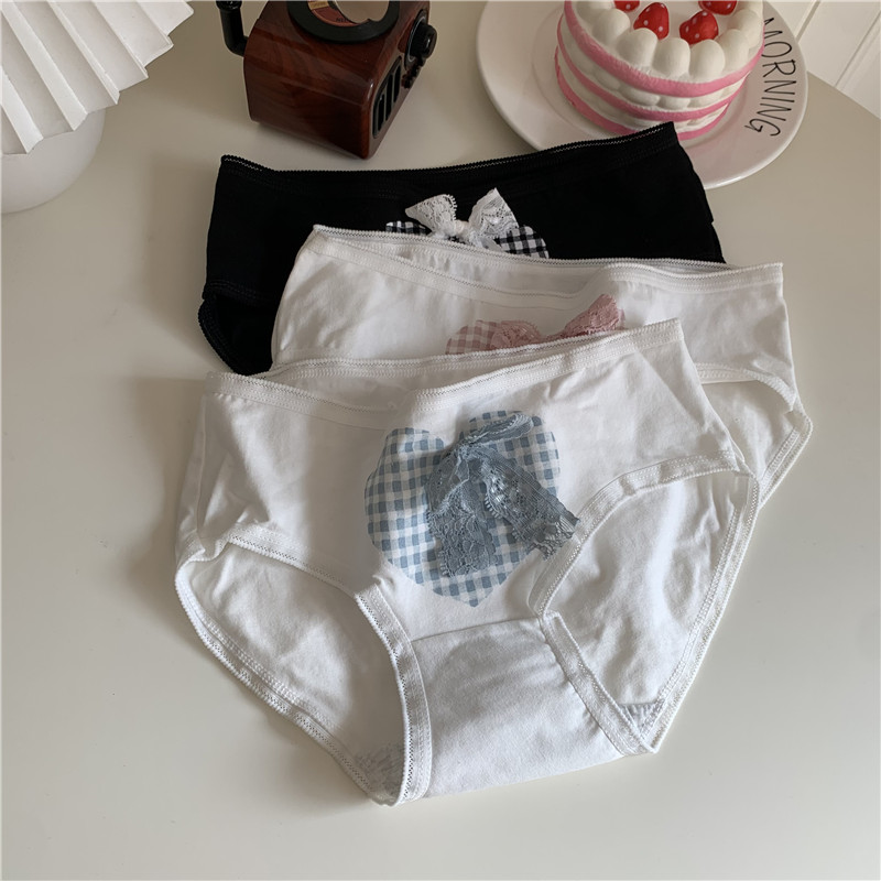 Real shot~Korean style girls’ college style big love bow contrasting color pure cotton women’s briefs
