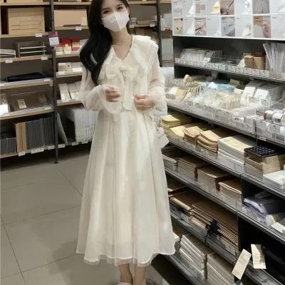 2024 Spring New Bow Dress Women's French Colostrum Sweet Gentle Style Chic Temperament Long Skirt