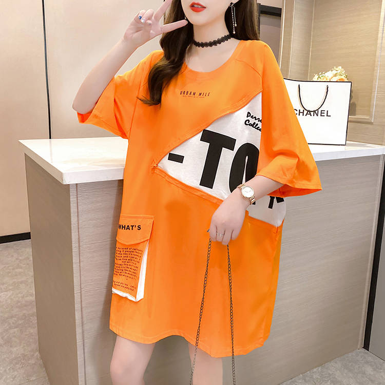 實拍 65/35棉 新款夏季印花韓版寬鬆大碼拼接短袖t恤女