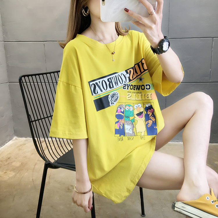 實拍40支奧代爾/95棉5氨綸夏裝新款韓版寬鬆中長款短袖女