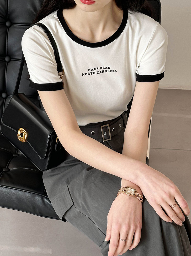 Actual shot ~ 2024 spring new contrast color pure desire chic sweet and spicy short top high waist soft T-shirt