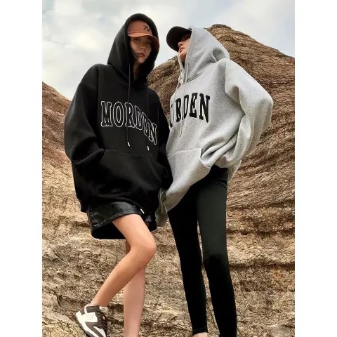 2024 new velvet hooded sweatshirt simple pullover casual sweatshirt/fleece sweater