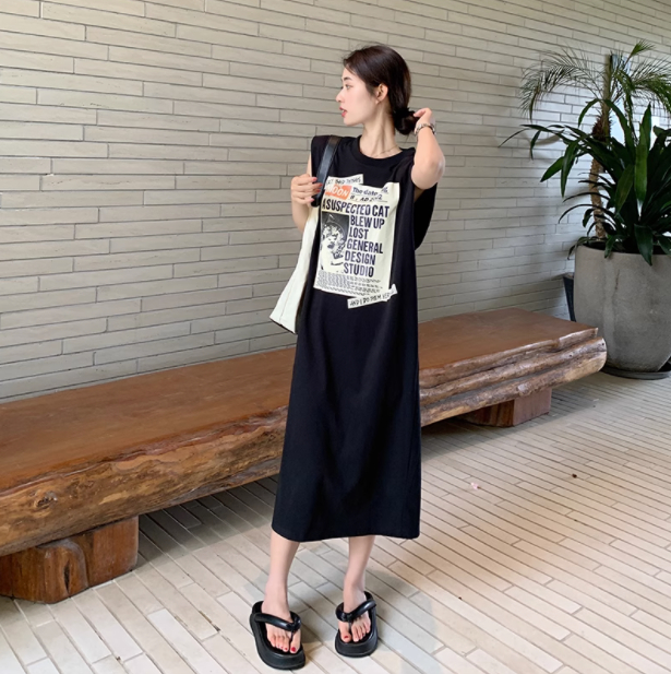 仿棉牛奶絲180克無袖長裙女夏季寬鬆連衣裙中長款背心裙#專供外貿