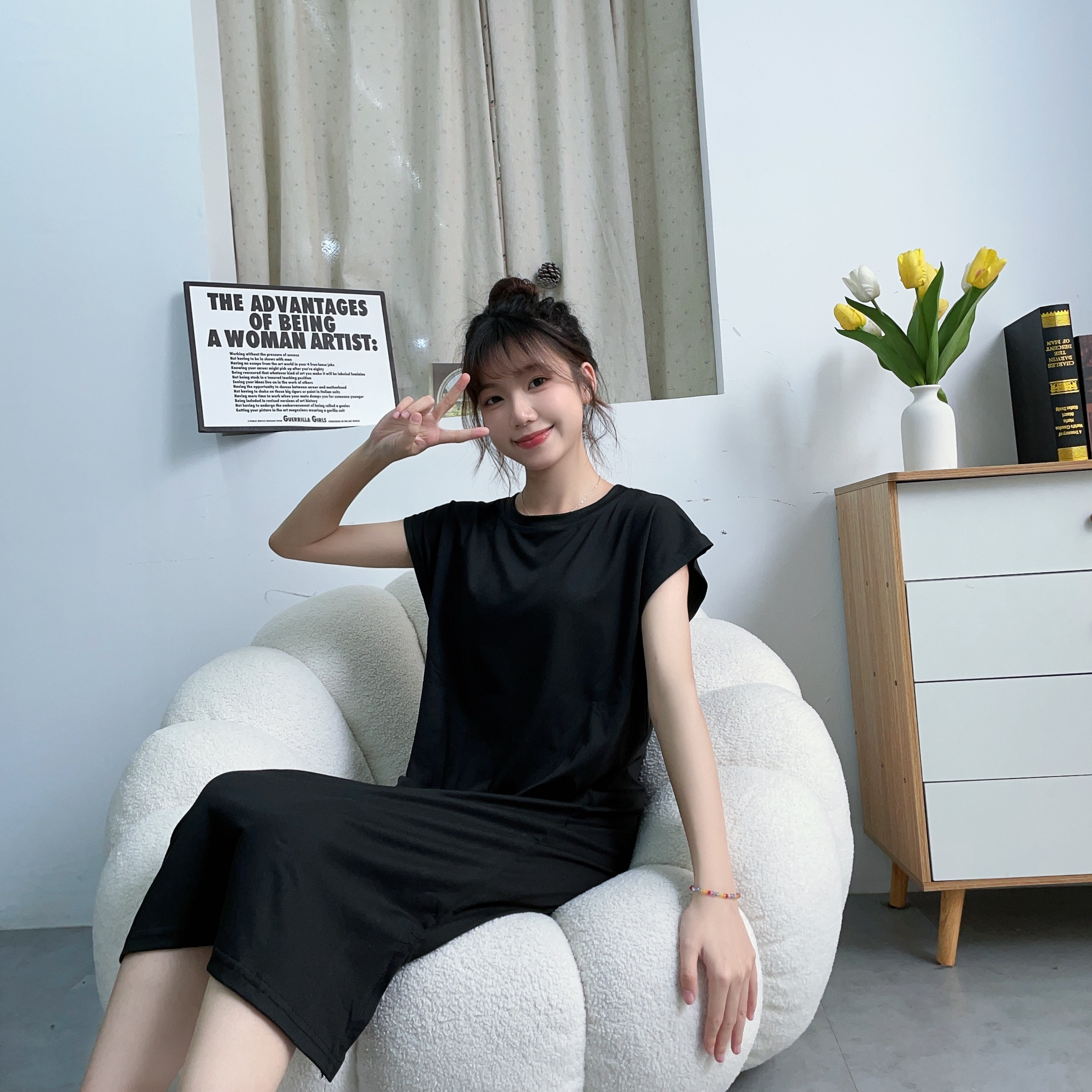 仿棉牛奶絲180克無袖長裙女夏季寬鬆連衣裙中長款背心裙#專供外貿