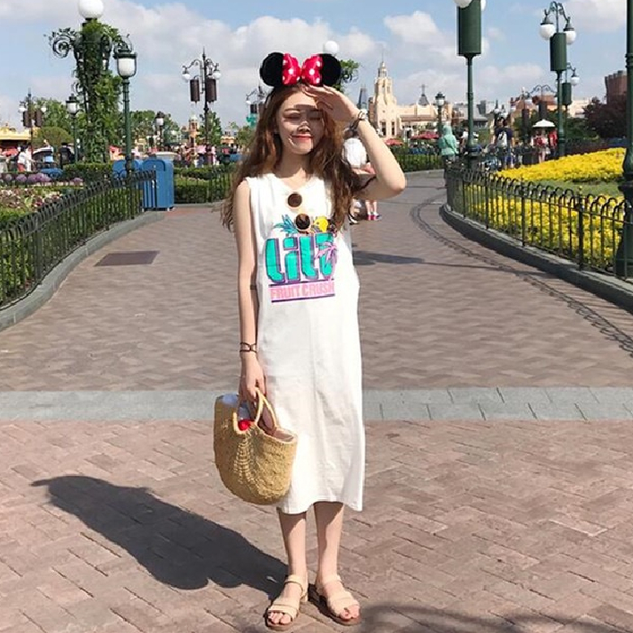 仿棉牛奶絲180克無袖長裙女夏季寬鬆連衣裙中長款背心裙#專供外貿