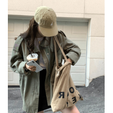 批发2026装韩国绿色工装风衣女休闲小个子bf风短款外套宽松百搭大衣