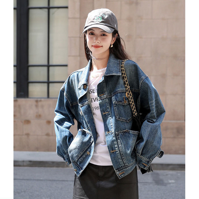 Retro denim jacket for women spring 2024 new Korean style casual loose versatile versatile lazy niche top