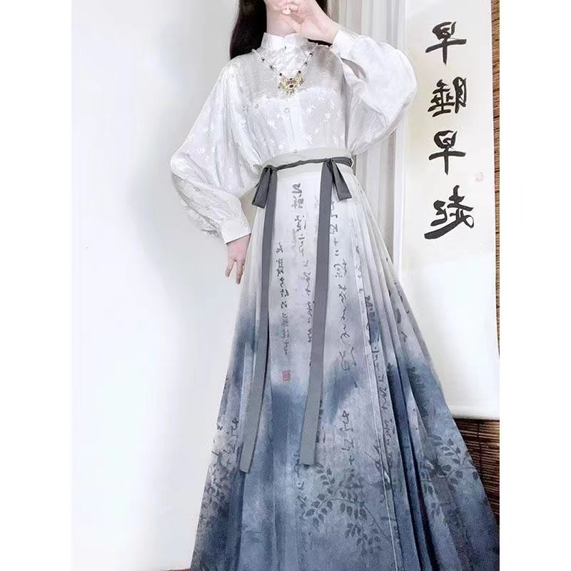 新中式輕國風改良古裝馬面裙套裝秋冬季新款成人印花漢服日常穿搭