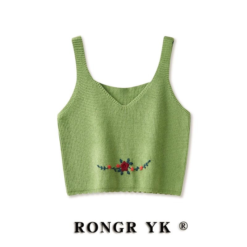 Chinese style hand embroidered retro stacked vest knitted small suspenders for women in spring and autumn with foreign style short vest