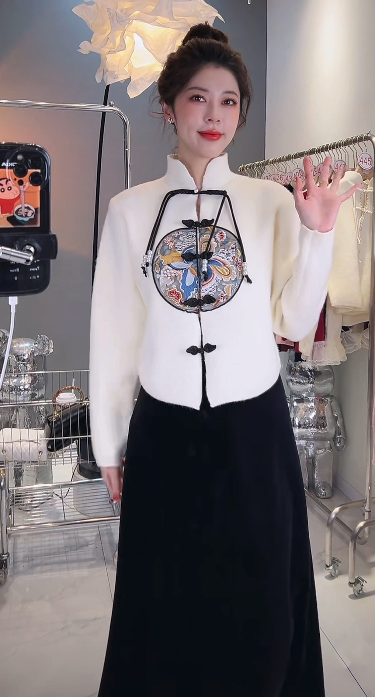 New Chinese style disc button stand-up collar sweater for women autumn and winter 2024 spring new style red foreign style national trend knitted cardigan top