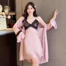 批发春夏<b class='q'>性感</b>睡衣女冰丝吊带<b class='q'>睡裙</b>睡袍两件套蕾丝美背带胸垫纯欲家居服