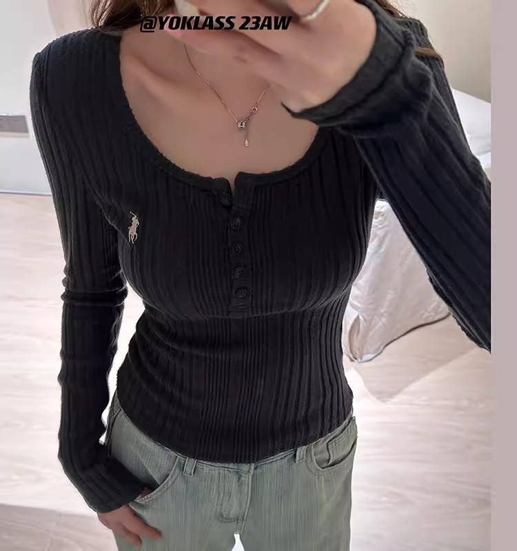 Wang Girl's Shop 2024 new autumn and winter bottoming shirt with T-shirt long-sleeved knitted petite temperament short top