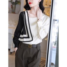 批发法式白色衬衫女2026春季新款长袖洋气时尚拼接宽松<b class='q'>职业</b>上衣