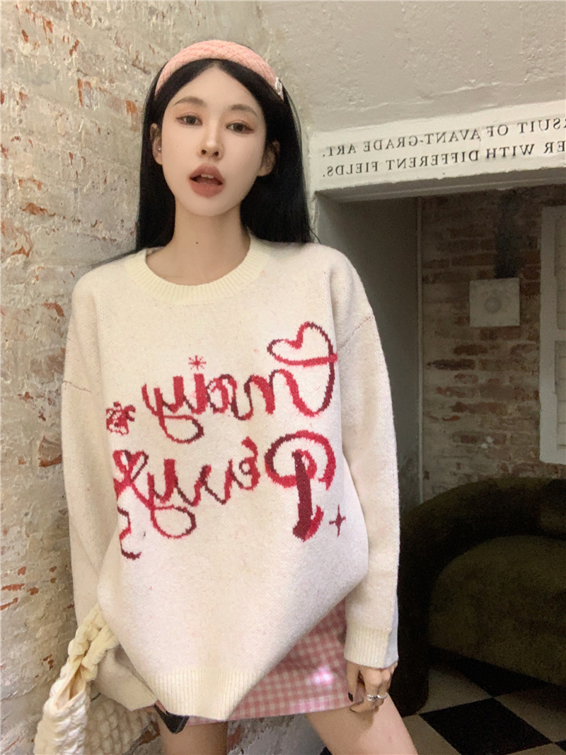 Real shot~Sweet New Year outfit for women, lazy style soft waxy sweater in winter, loose thickened top for women to wear outside
