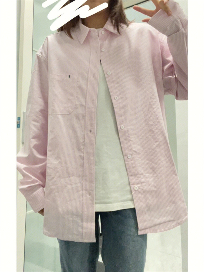 65 polyester 35 cotton 2024 spring and autumn new pink striped high-end long-sleeved shirt women's tops