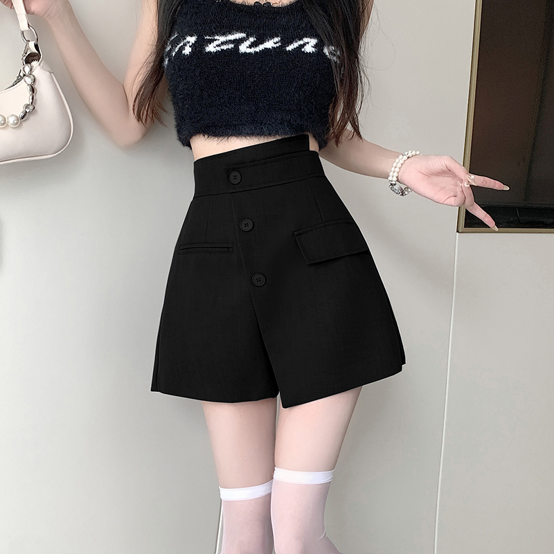 Actual shot of 2024 spring and summer new style irregular suit shorts and culottes with high waist and slim A-line wide-leg casual culottes