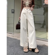 实拍加厚2025秋新款米白色高腰显瘦小个子百搭九分阔腿牛仔裤女