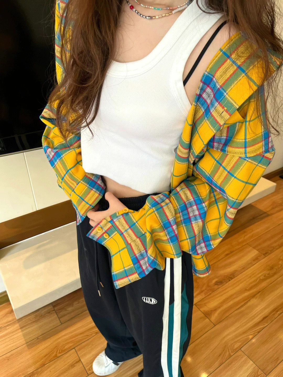 2024 new retro yellow plaid long-sleeved shirt for women with thin loose ins fashion brand top