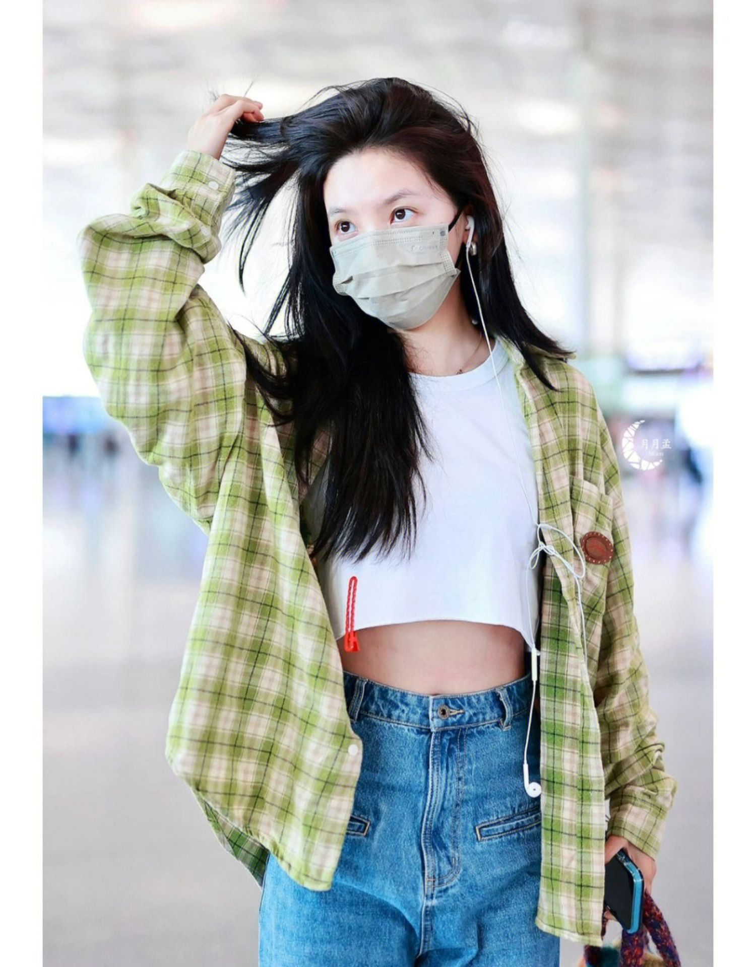 Pure cotton green plaid shirt jacket women's niche design top loose versatile shirt early autumn