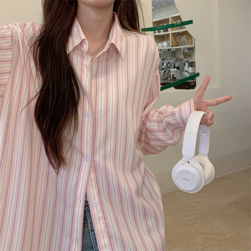 Striped shirt 2024 early spring high-end women's shirt top design niche French top