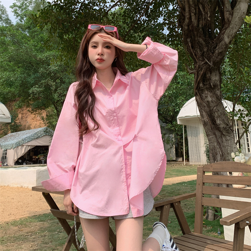 Pink shawl shirt two-piece set for women with design sense 2024 new style fashionable and chic spring tops