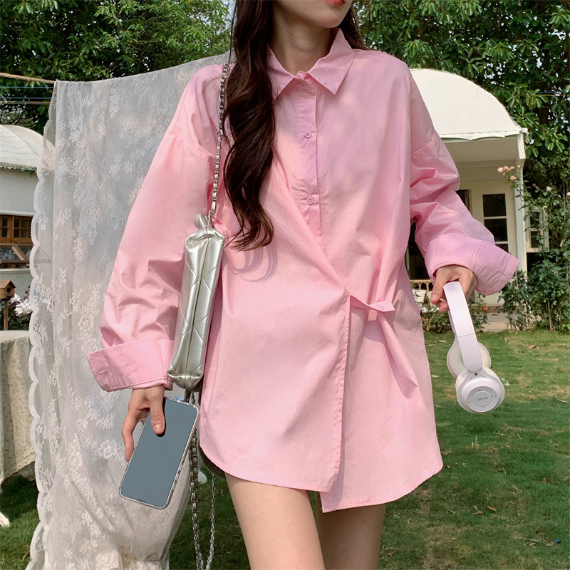 Pink shawl shirt two-piece set for women with design sense 2024 new style fashionable and chic spring tops