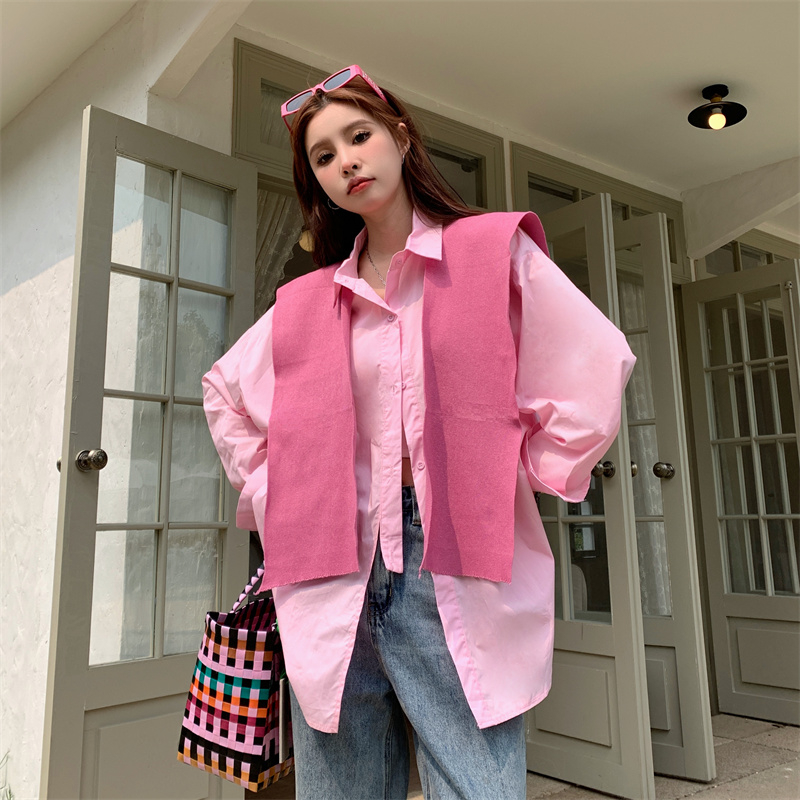 Pink shawl shirt two-piece set for women with design sense 2024 new style fashionable and chic spring tops