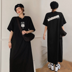 批发仿棉牛奶丝 韩系ins风夏季新款欧美个性印花中长款<b class='q'>t</b><b class='q'>恤</b>直筒裙