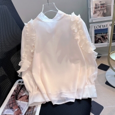 批发2026年早春新品法式冷淡高级设计感小众两穿纯色立领花边雪纺衬衫