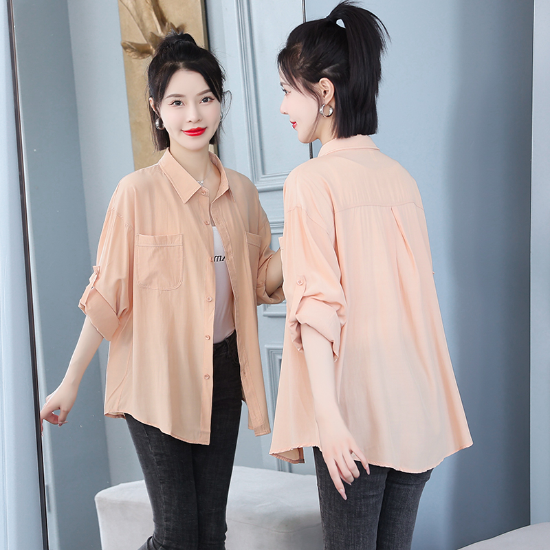 TR76102# 夏季长袖轻薄质感衬衫女韩版宽松薄款衬衣超仙