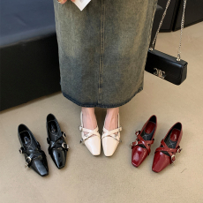 批发米庭方头交叉带粗跟玛丽珍鞋女2026春夏季复古浅口鞋时尚<b class='q'>百搭</b>单鞋