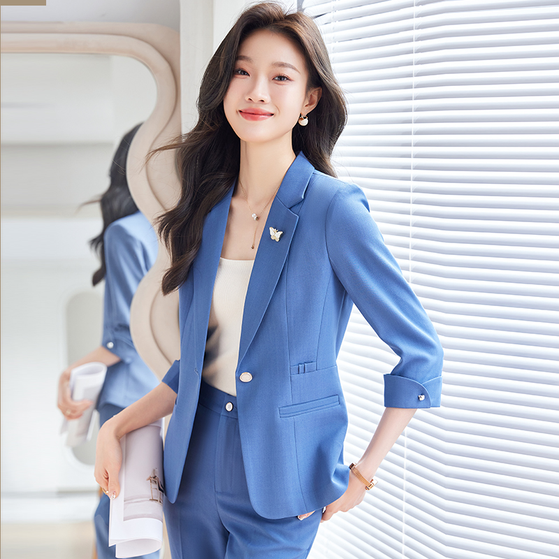 RY6772# 七分袖西装外套女薄款春夏2024新款韩版小个子短款修身气质小西服