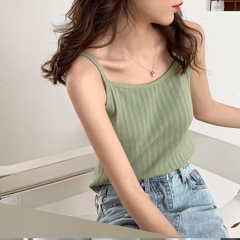 Small fresh summer outer wear ice silk knitted camisole women's inner design niche bottoming sleeveless top trendy