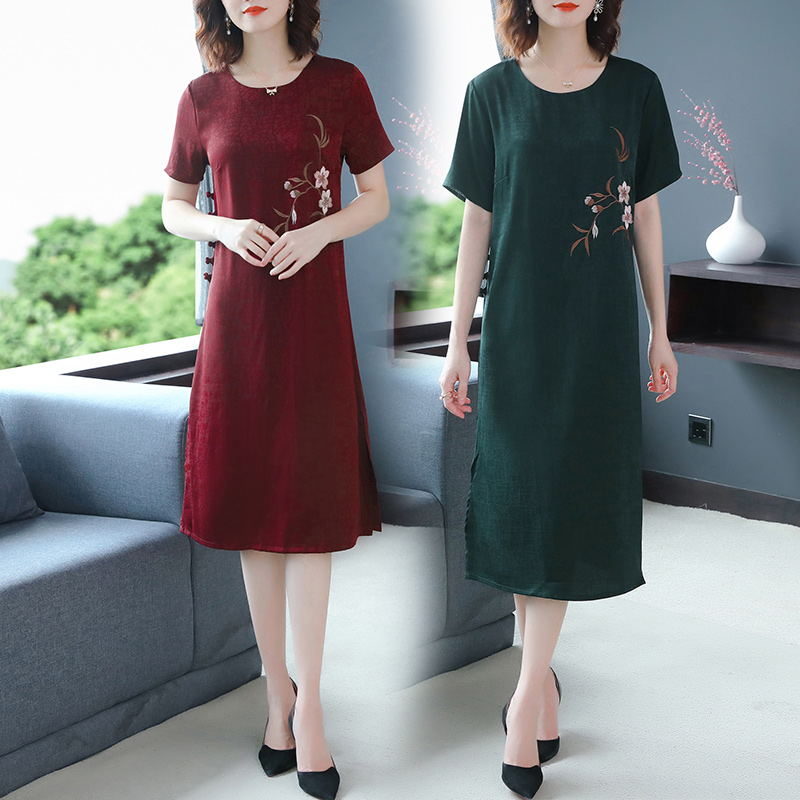 MY8715# 真丝桑蚕丝连衣裙夏季新款香云纱高端气质显瘦小个妈妈裙子女裝貨源服裝批發