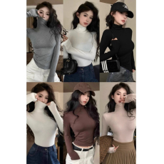 批发磨毛保暖高领T恤女秋冬弹力灰色长袖内搭上衣加绒打底衫