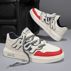 批发皮面撞色透气男鞋2024新款低帮韩版系带日常青年休闲工作百搭板鞋