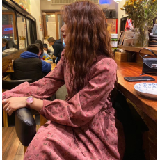 批发秋装新款大码女装灯芯绒碎花遮胯长裙玫瑰花连衣裙