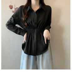 批发大码女士春装收腰显瘦衬衫时尚新款洋气胖妹妹设计感别致雪纺衬衣