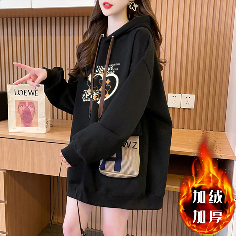 First imitation Chinese cotton velvet plus velvet thickened three-dimensional bag 2024 New Year hooded sweatshirt for women